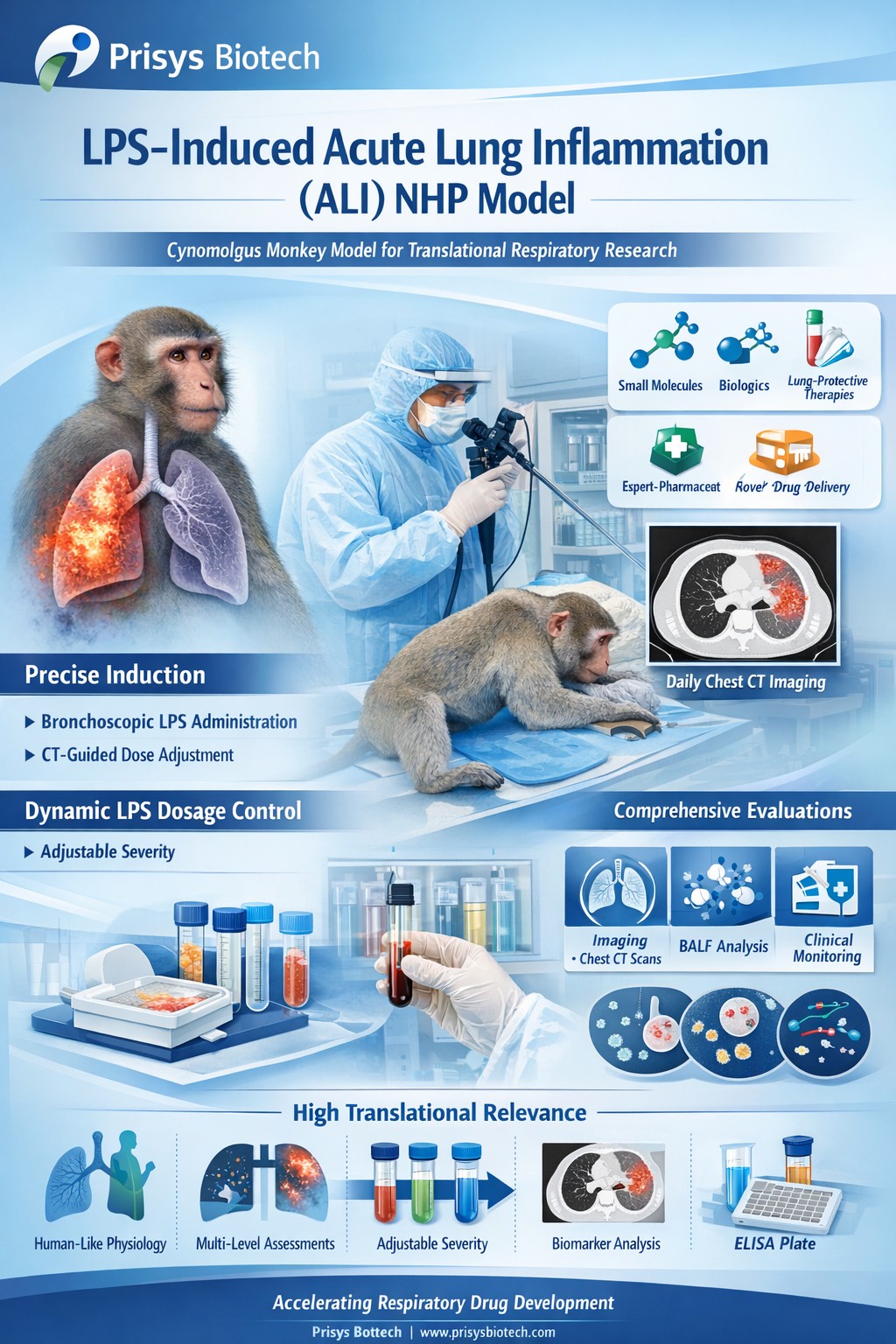 浦灵生物LPS诱导非人灵长类急性肺损伤模型——高转化价值的临床前评价平台 浦灵生物LPS诱导非人灵长类急性肺损伤模型——高转化价值的临床前评价平台