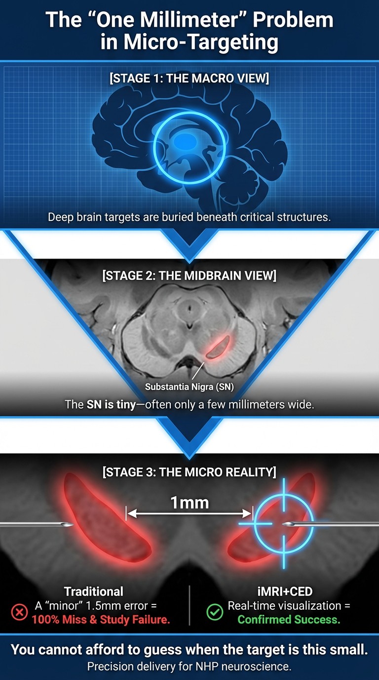 Real-time iMRI confirms the target SN before delivery.