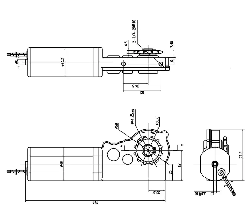 Yifan Motor Brush DC Gear Motor 12V 40W, 40ZY-CJ01040-29, For RV Slide-Out
