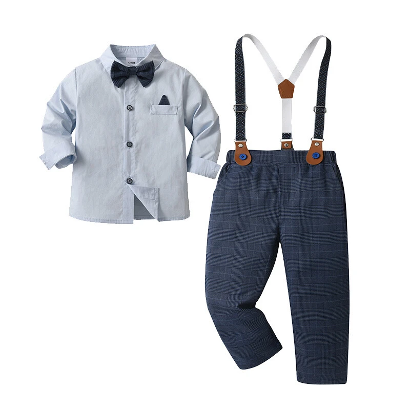 Baby Boys Gentleman Outfits Suits Toddler Boy Clothes Formal Kids Dress Shirt+Bow Ties+Pants Set Baby Birthday Long Sleeve Shirt