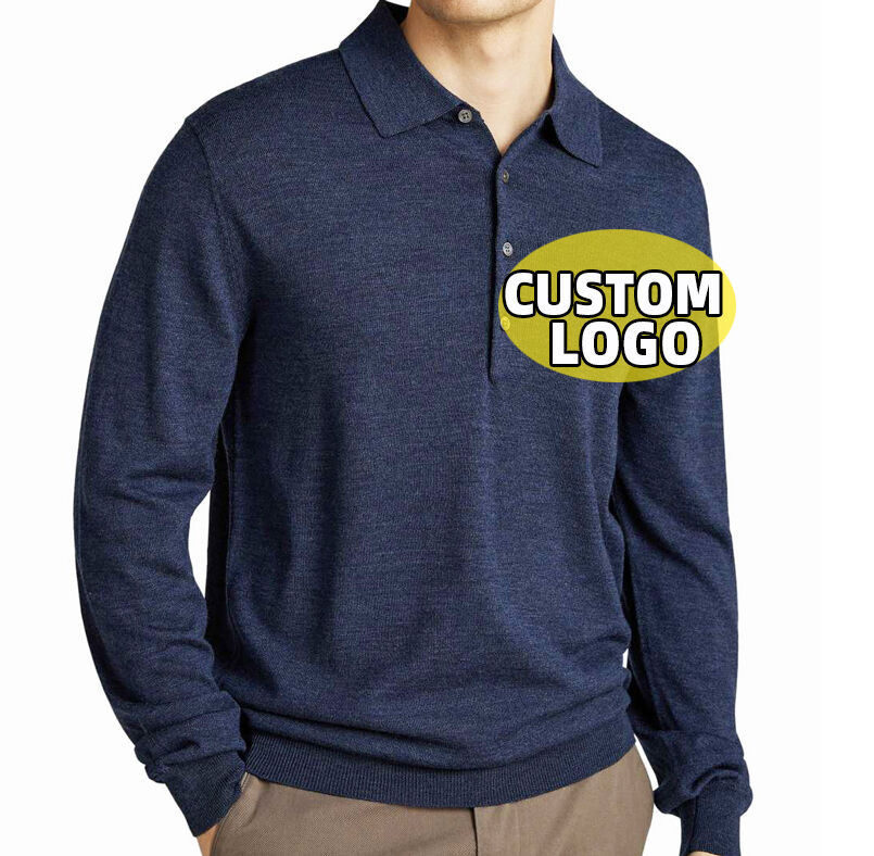 2024 Embroidered Logo 100% Merino Wool Knit Polo Sweater Plus Size Men's Long Sleeve Polo T-Shirts 2024 Embroidered Logo 100% Merino Wool Knit Polo Sweater Plus Size Men's Long Sleeve Polo T-Shirts