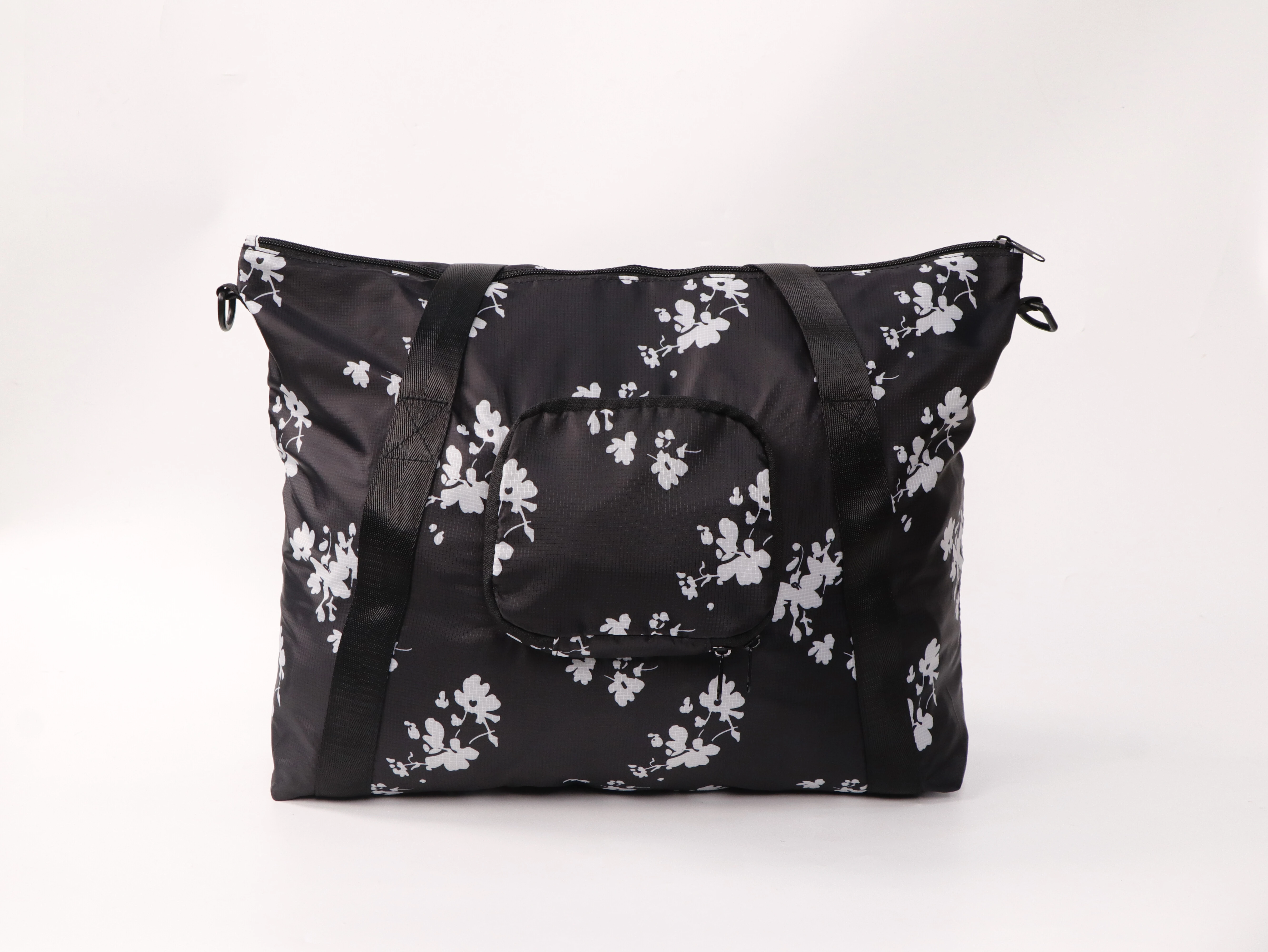 White floral black large capacity shopping bag