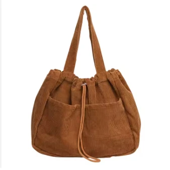 Big Capacity Portable Corduroy Canvas Tote Bag Women's Comfortable Shoulder Cloth Bag with Stylish Design