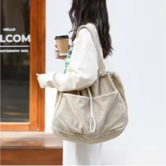 Big Capacity Portable Corduroy Canvas Tote Bag Women's Comfortable Shoulder Cloth Bag with Stylish Design