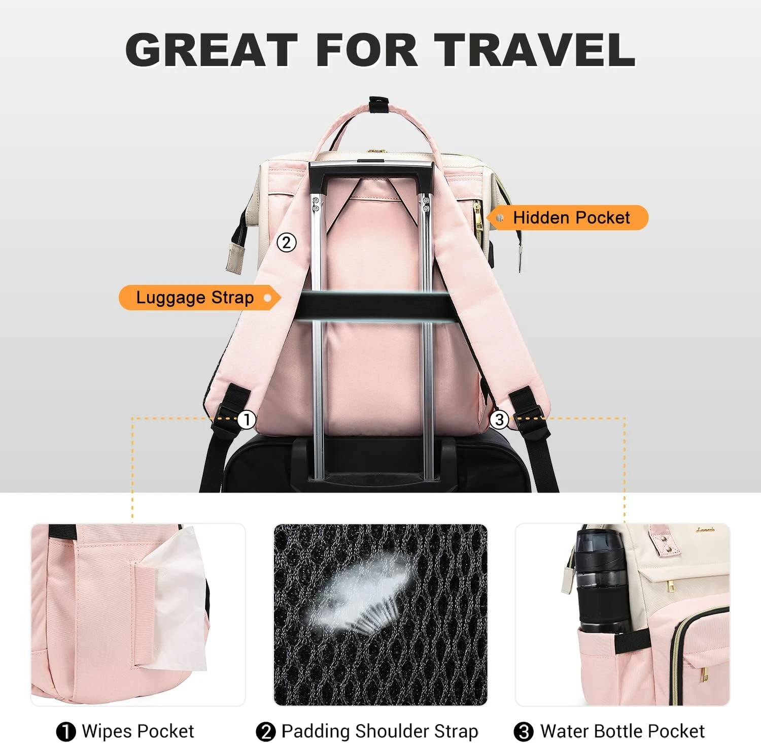 Laptop Backpack for Women, 17-inch Large Capacity Fashion Work Computer Backpacks Purse, Travel Business Bags, Doctor Nurse Backpack, Beige-Pink
