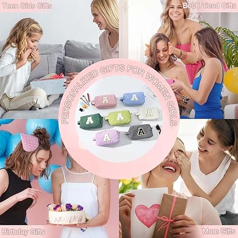 Makeup Bag for Girls Women - Mothers Day Gifts, Personalized Initial Pink Cosmetic Bag Makeup Pouch Organizer, Personalized Birthday Gifts for Women Teen Girl Kids Daughter Letter A