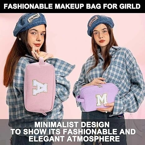 Makeup Bag for Girls Women - Mothers Day Gifts, Personalized Initial Pink Cosmetic Bag Makeup Pouch Organizer, Personalized Birthday Gifts for Women Teen Girl Kids Daughter Letter A
