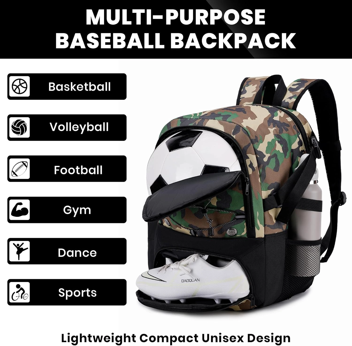 Soccer Backpack with Ball Holder,Youth soccer Bag for Basketball,Volleyball-Includes Separate Shoe Compartment&and Insulation