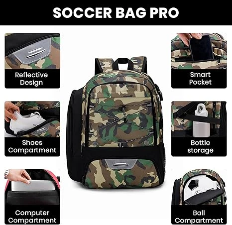 Soccer Backpack with Ball Holder,Youth soccer Bag for Basketball,Volleyball-Includes Separate Shoe Compartment&and Insulation