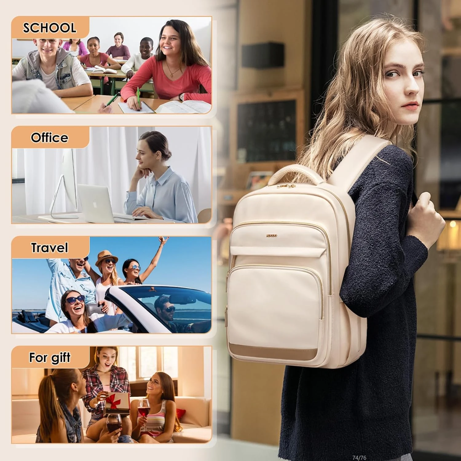 Laptop Backpack for Women,Travel Backpack with Laptop Compartment,Casual Daypack College Bookbag Computer Backpack for Work with Small Organizer Bag
