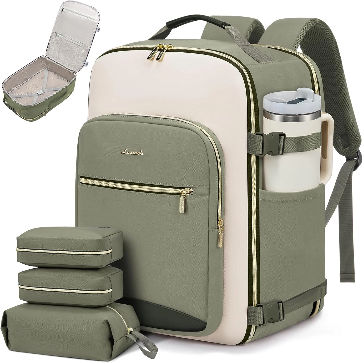 LOVEVOOK 40L Travel Backpack for Women & Men, Large Carry on Backpack for Airplanes with 3 Packing Cubes, TSA Personal Item Travel Bag fits 17