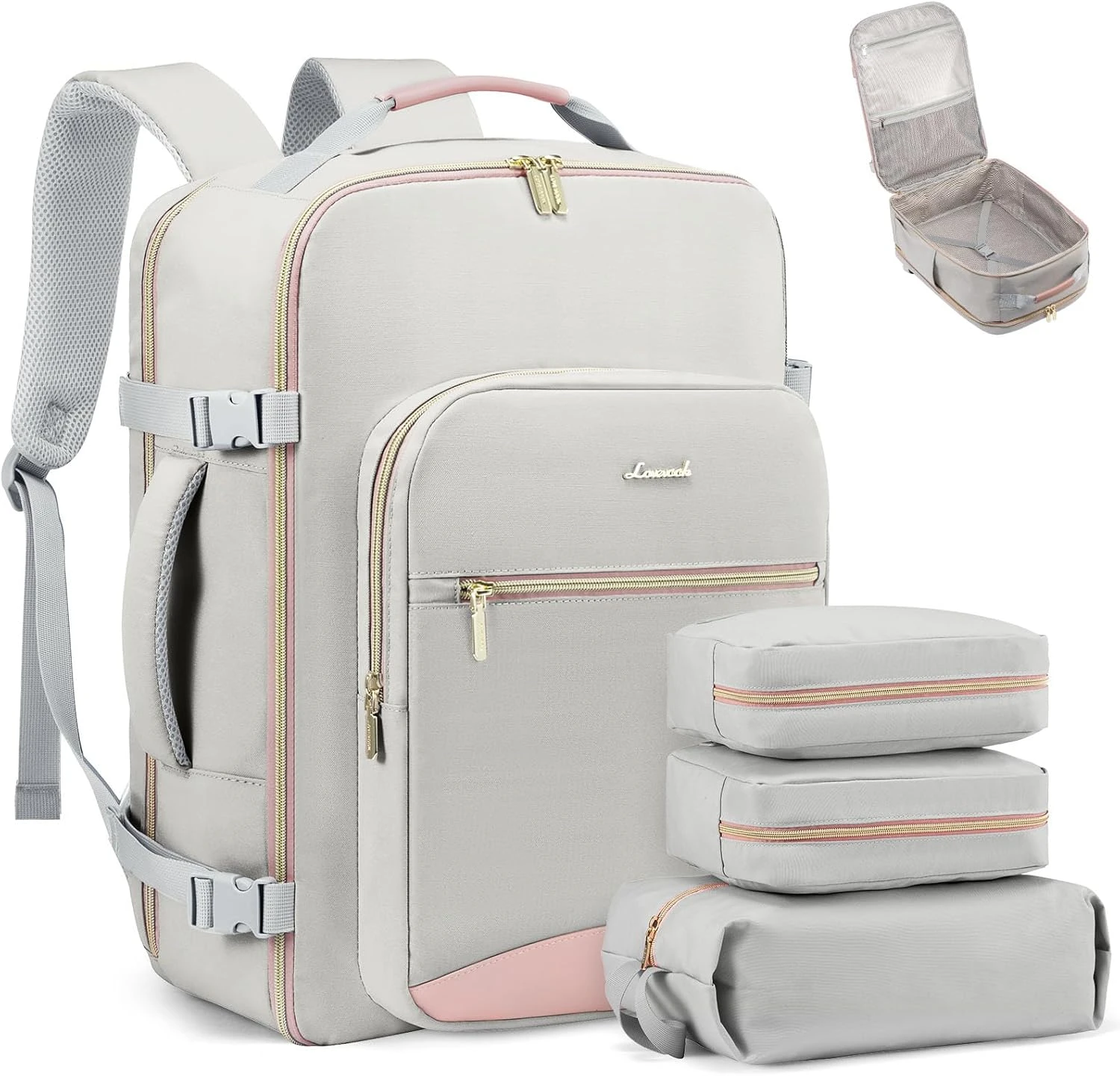 Carry on Travel Backpack, 40L Waterproof Large 17inch Laptop Luggage Daypack as Personal Item Flight Approved, Business Weekender Overnight with 3 Packing Cubes