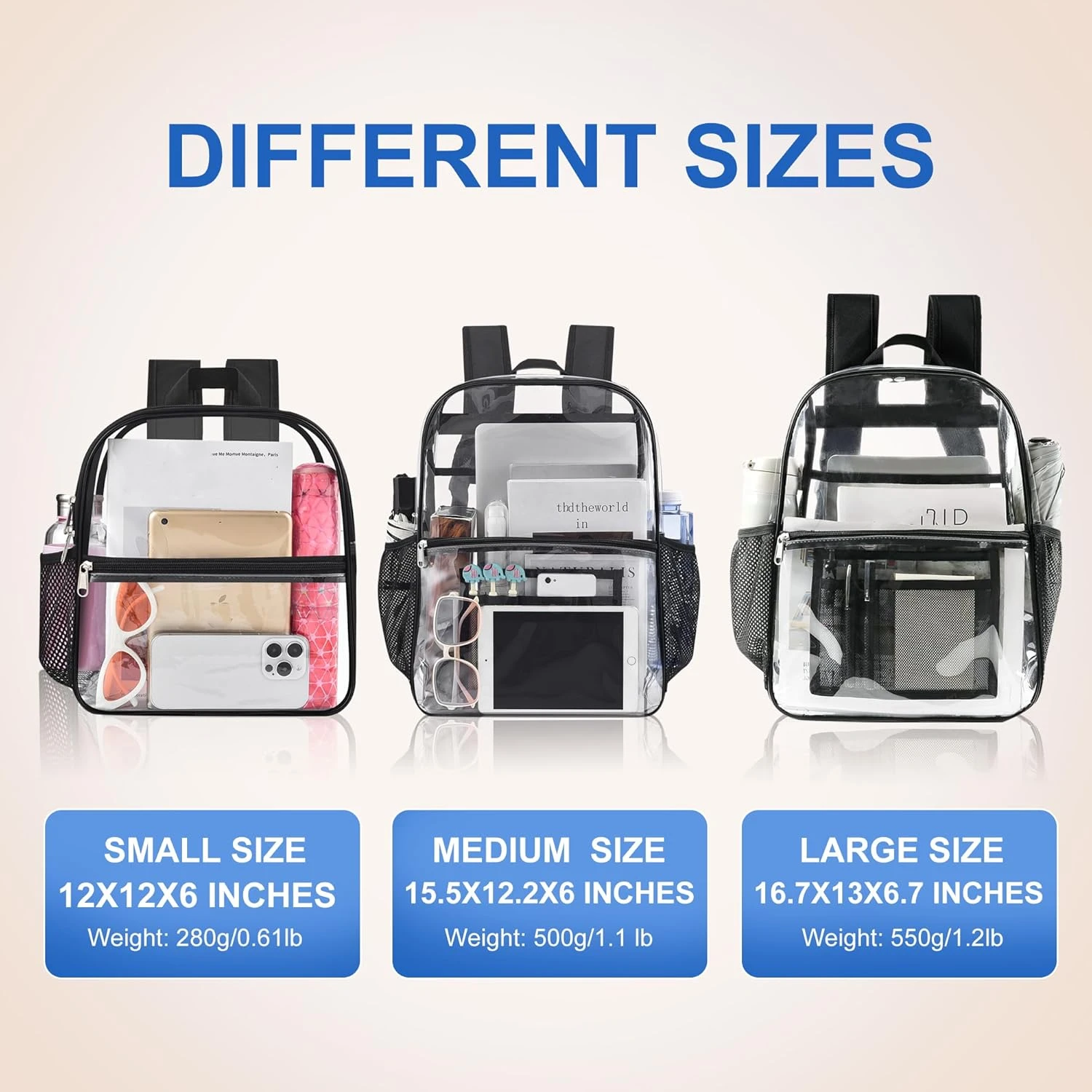 lear Backpack for Stadium Approved 12×6×12, Water proof Clear Bag for Stadium Events and Concert Work Sport Event