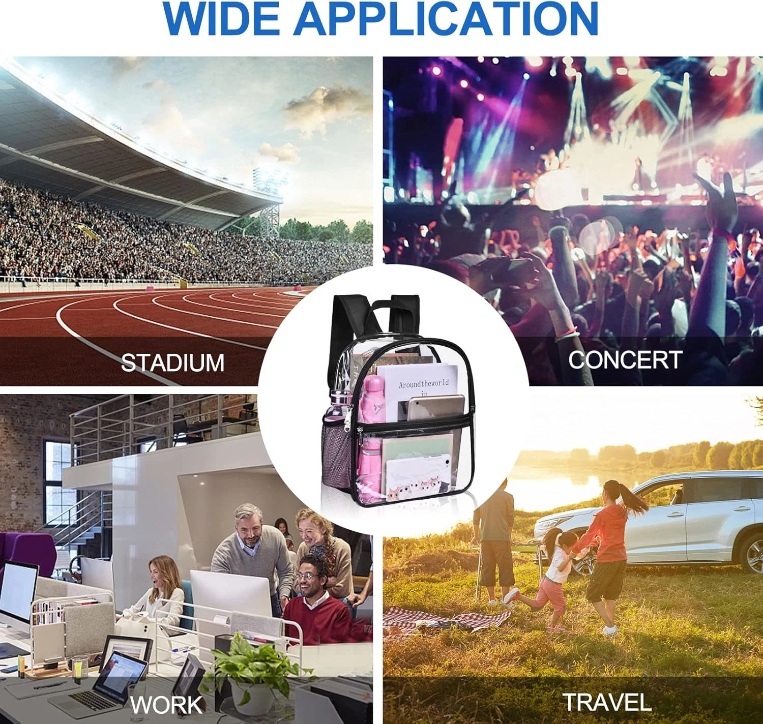 lear Backpack for Stadium Approved 12×6×12, Water proof Clear Bag for Stadium Events and Concert Work Sport Event