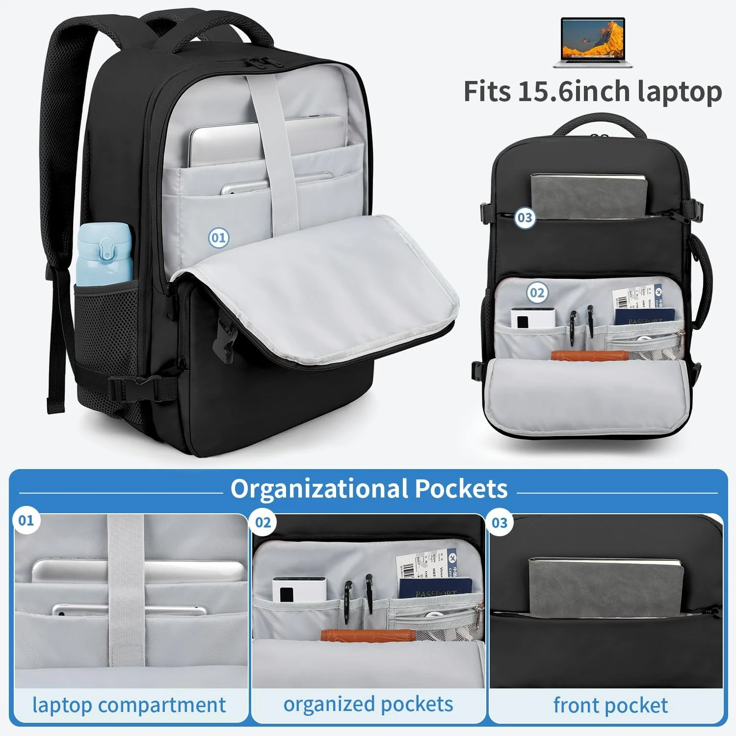 Travel Backpack for Women Men, Carry on Backpack, TSA 15.6 inch Laptop Backpack Flight Approved, Personal Item Travel Bag Nurse Bag Casual Daypack for School Weekender Business Trip
