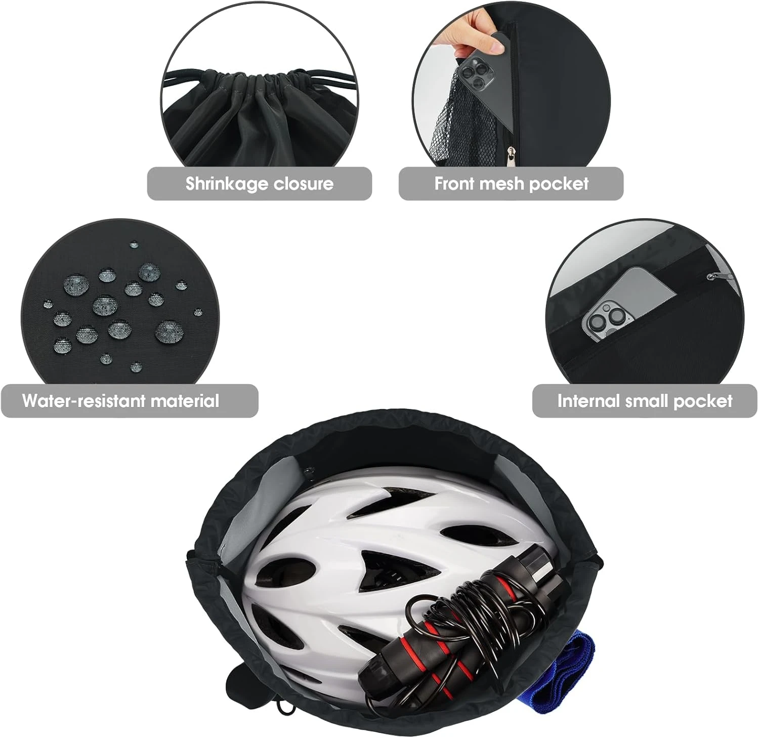 Drawstring Backpack Sports Gym Sackpack with Mesh Pockets Water Resistant String Bag for Women Men