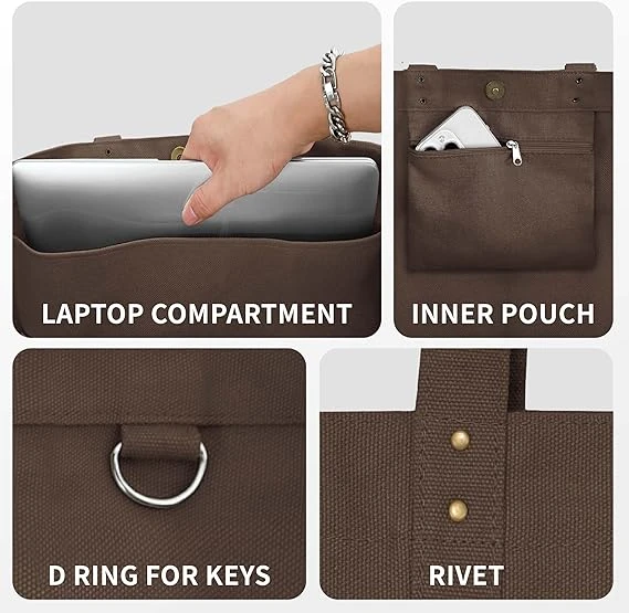 Large Canvas Tote Bag for Women Everything Bag with Pockets and Laptop Sleeve