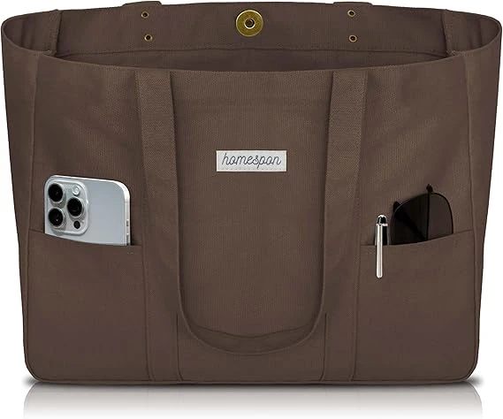 Large Canvas Tote Bag for Women Everything Bag with Pockets and Laptop Sleeve