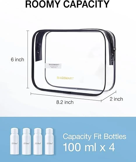 Toiletry Bag, 2 Packs TSA Approved Water resistant Quart Size Travel Organizer, Airport Airline Travel Essential Carry On Makeup Cosmetic Bags for Women