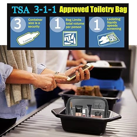 Toiletry Bag, 3 Pcs Clear Toiletries Bags Quart Size Travel Makeup Cosmetic Bag for Women Men, Carry on Airport Airline Compliant Bag