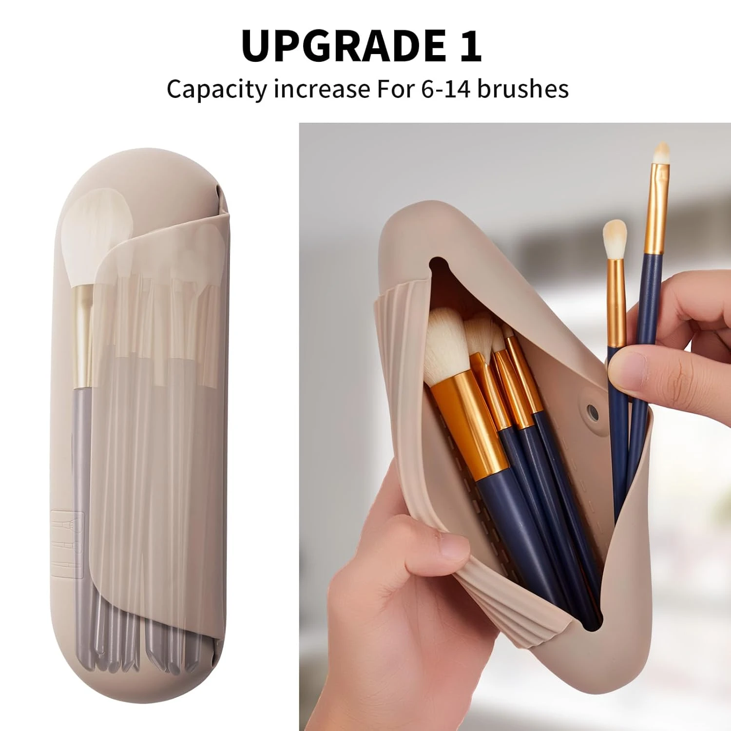 Makeup Brush Holder Travel Cosmetic Bag：Soft Portable Cosmetic Face Brushes Holder with Upgrade Anti-Fall Out Magnetic Closure, Large Travel Makeup Brush Case - Walnut