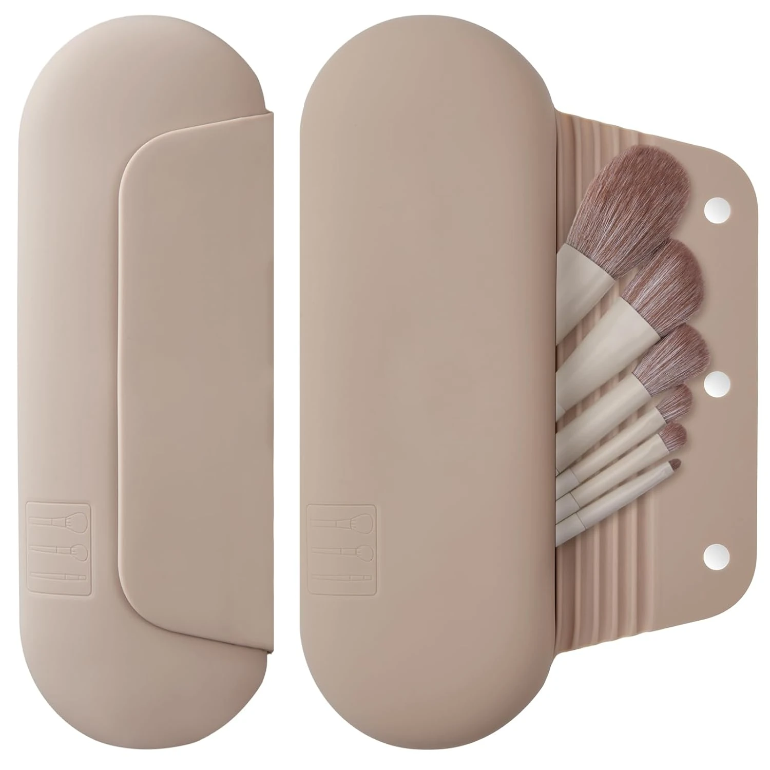 Makeup Brush Holder Travel Cosmetic Bag：Soft Portable Cosmetic Face Brushes Holder with Upgrade Anti-Fall Out Magnetic Closure, Large Travel Makeup Brush Case - Walnut