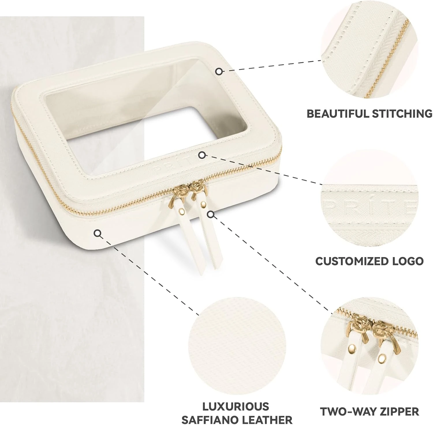 Makeup Bag Cosmetic Organizer Case Waterproof Travel Toiletry Bag Skincare Pouch with Golden Zipper