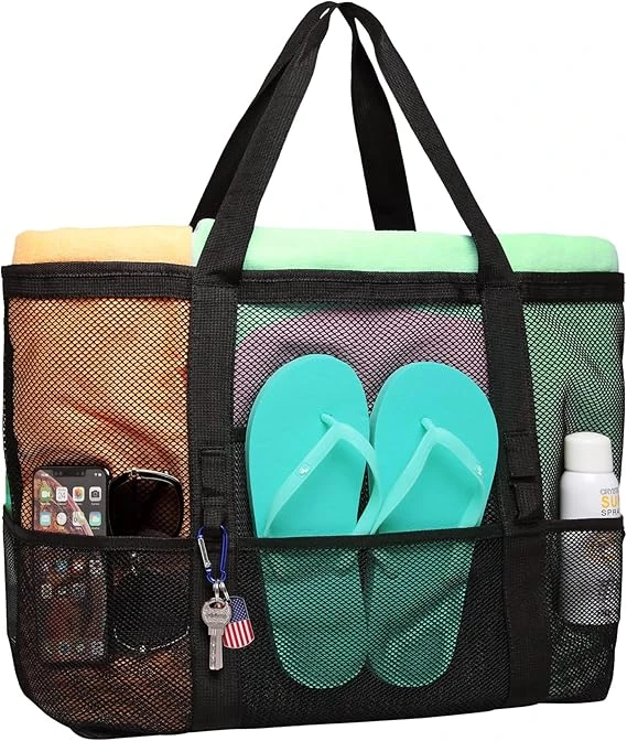  Mesh Beach Bag Family - 9 Pockets Large Beach Tote for Cruise Vacation Essentials