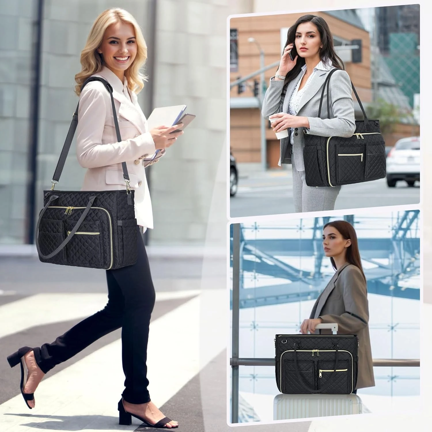 Teacher Tote Bag 15.6 inch Laptop Bag for Women Work Bags Laptop Tote Nurse Bag Professional Computer Messenger with Insulated Pocket, Laptop Briefcase for Office, College, Nursing, Black