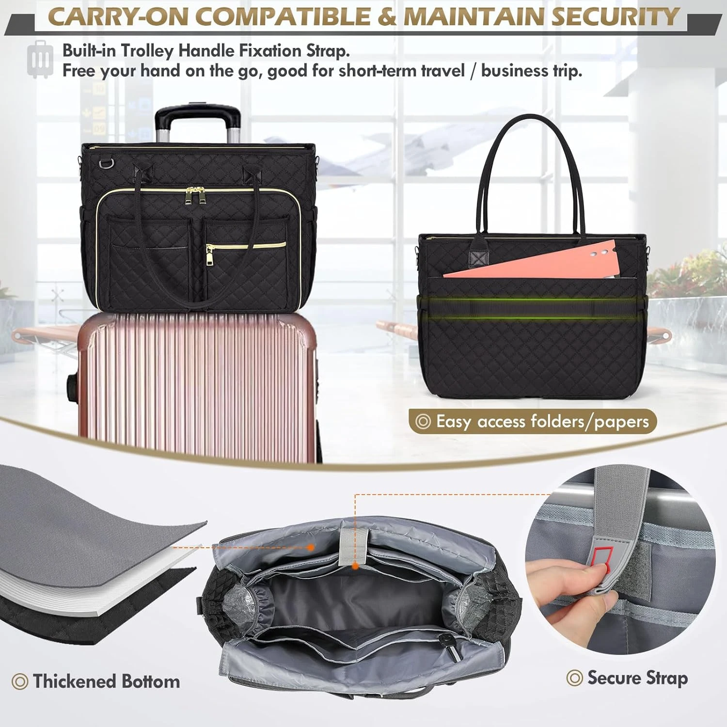 Teacher Tote Bag 15.6 inch Laptop Bag for Women Work Bags Laptop Tote Nurse Bag Professional Computer Messenger with Insulated Pocket, Laptop Briefcase for Office, College, Nursing, Black