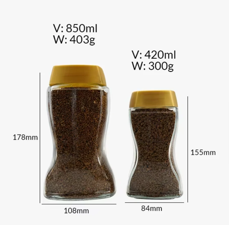 Tarros de Café de Cristal de Lujo 420ml 850ml con Tapa