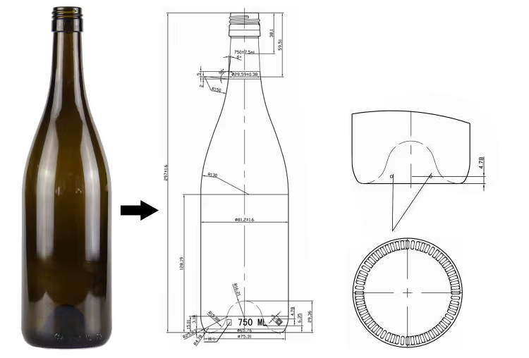 Botellas de vino de Borgoña de 750 ml