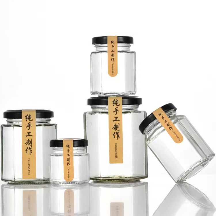 45ML 85ML 100ML 180ML 280ML 380ML Tarro de cristal hexagonal con tapa rosca