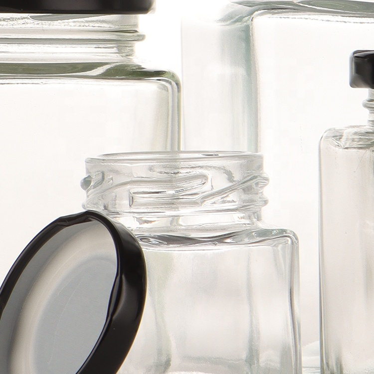Tarro de cristal cuadrado con tapa de 200 ml apto para uso alimentario