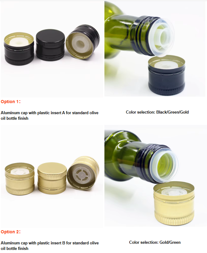 Botella de vidrio verde ámbar redonda clara para aceite de oliva con tapón de 31.5*24 mm