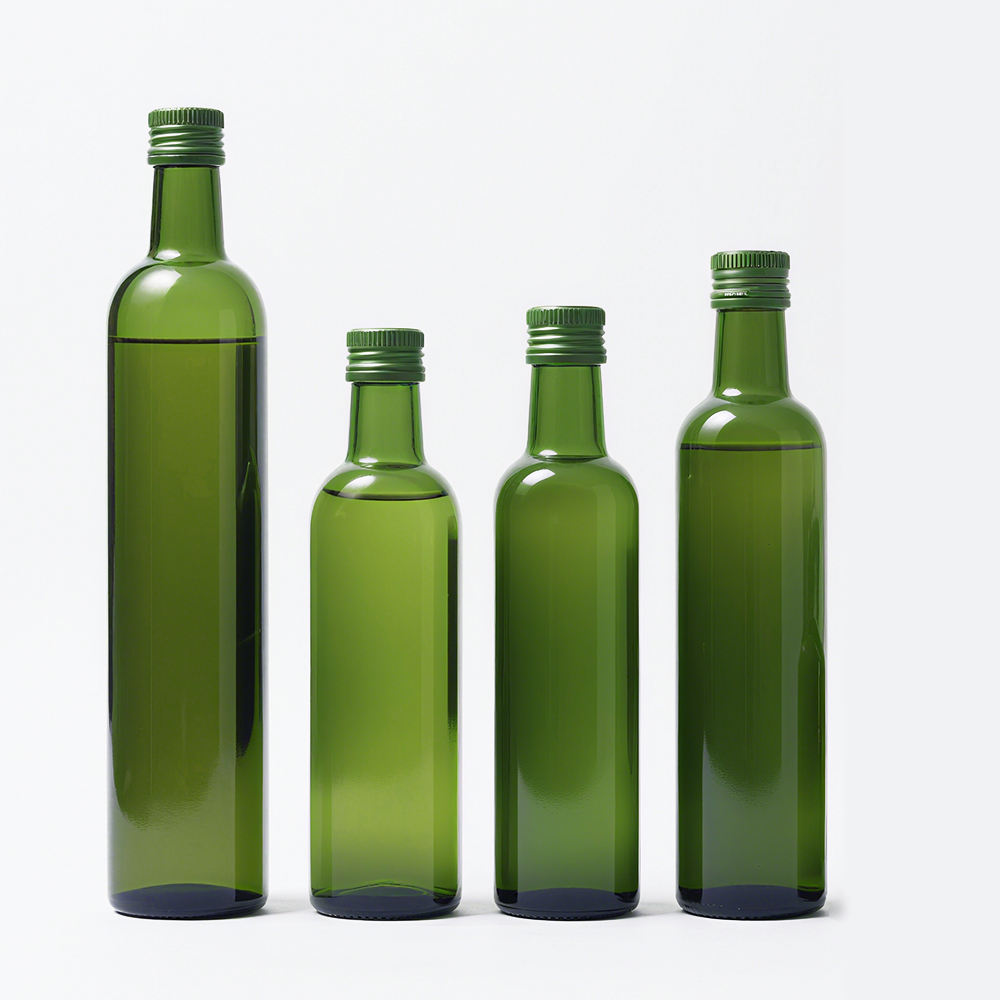 Botella cuadrada de vidrio para aceite de oliva verde y vinagre