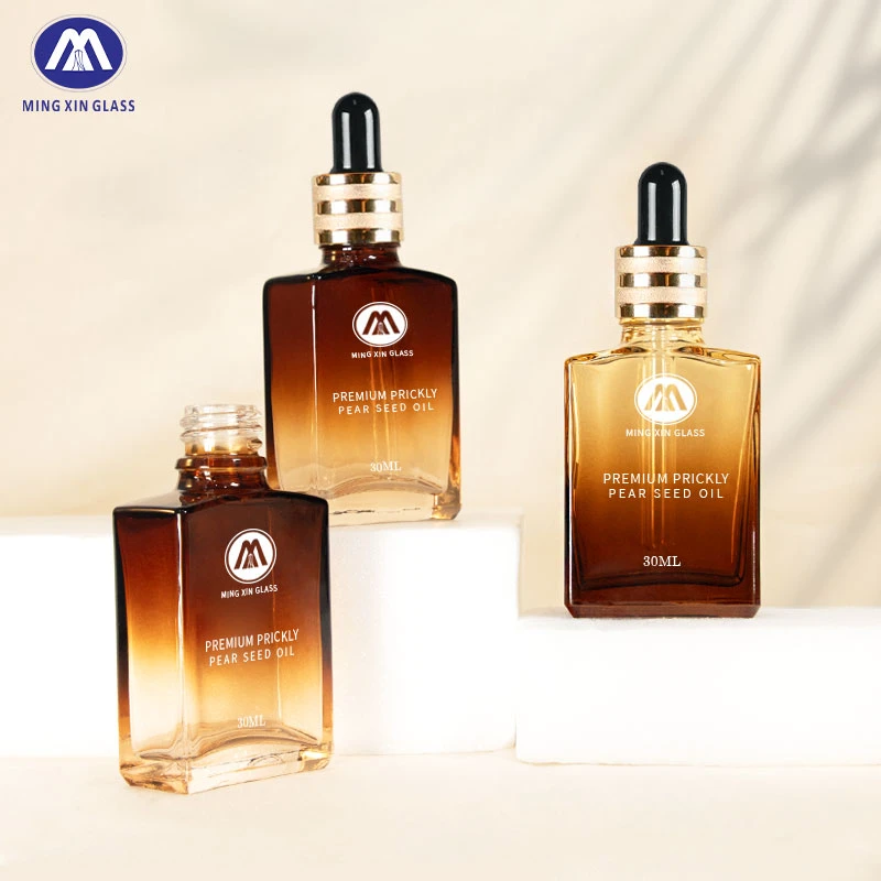 30 ml Golden Cap Amber Gradient Essential Oil Glass Square Oil Dropper Bottle 