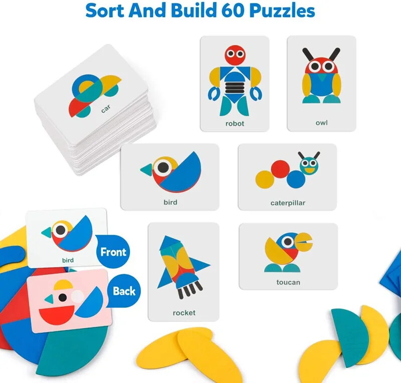 Wooden pattern block animals shapes puzzle sorting montessori educational toys