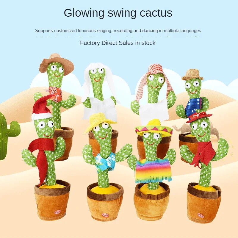 Dancing cactus repeats and records what you say glowing kids toy with 120 songs