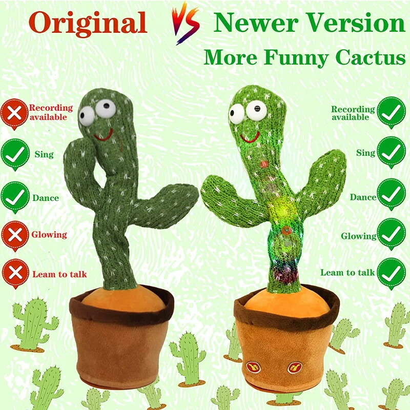 Dancing cactus repeats and records what you say glowing kids toy with 120 songs