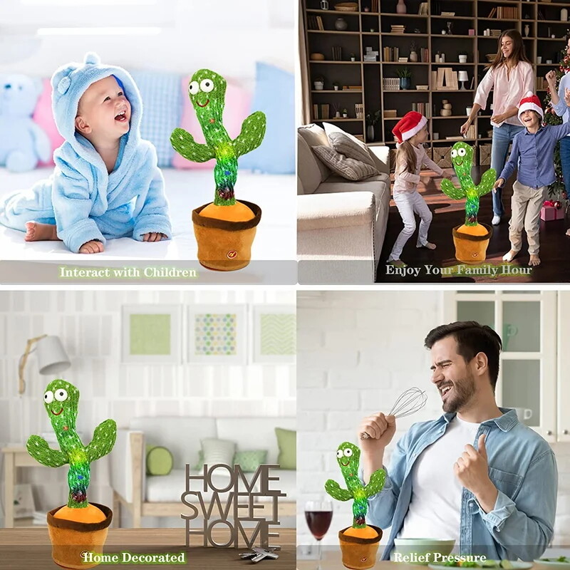 Dancing cactus repeats and records what you say glowing kids toy with 120 songs