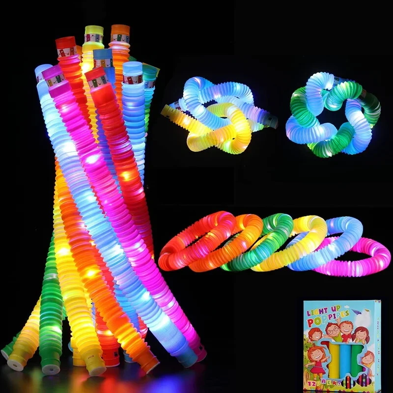 Party favors for kids toddlers sensory tubes 6 pack led light up pop fidget toys