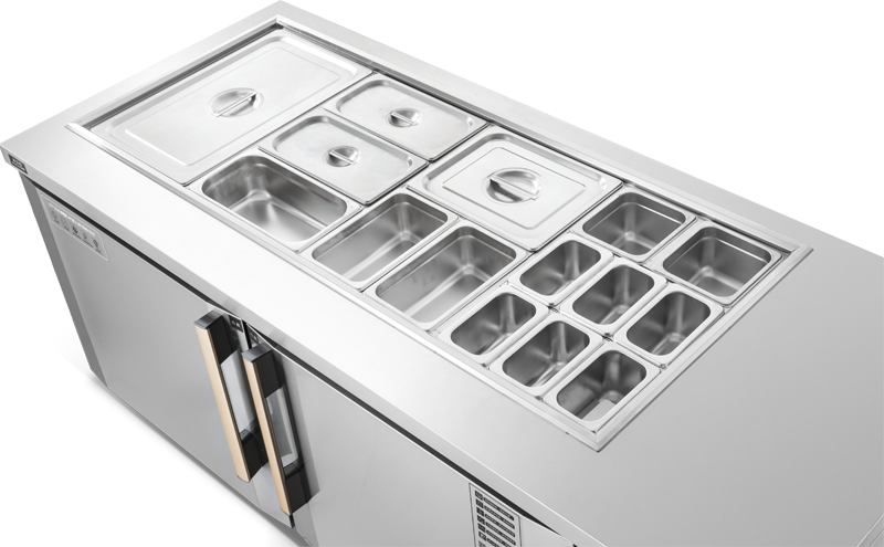 带冰箱的商用调味品沙拉吧三明治预制台 风冷 RCAF-B15