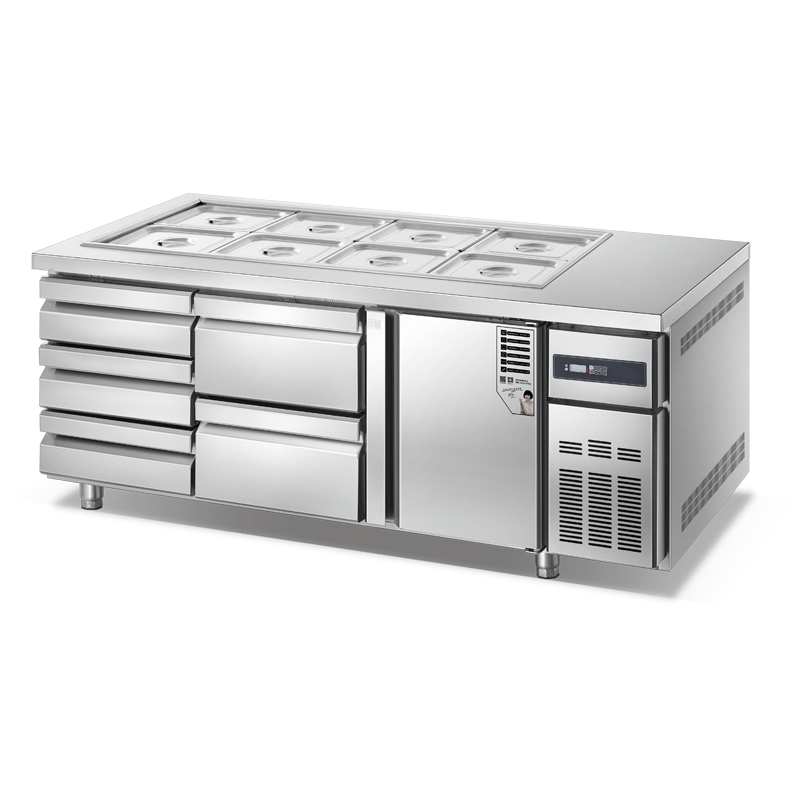 商用调味品沙拉吧三明治预制台，带冰箱 直接冷却 RCDF-B12