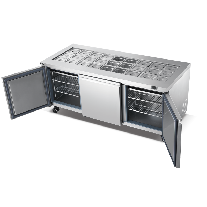 带冰箱的商用调味品沙拉吧三明治预制台 风冷 RCAF-B18