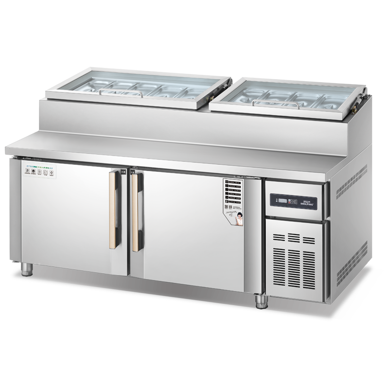 商用调味品沙拉吧三明治预制台，带冰箱 直接冷却 RCDF-B12