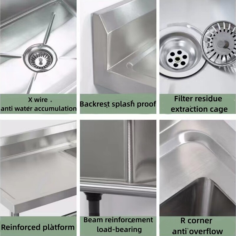 带水龙头的商用不锈钢厨房水槽 双水槽 CBSK-DS-610