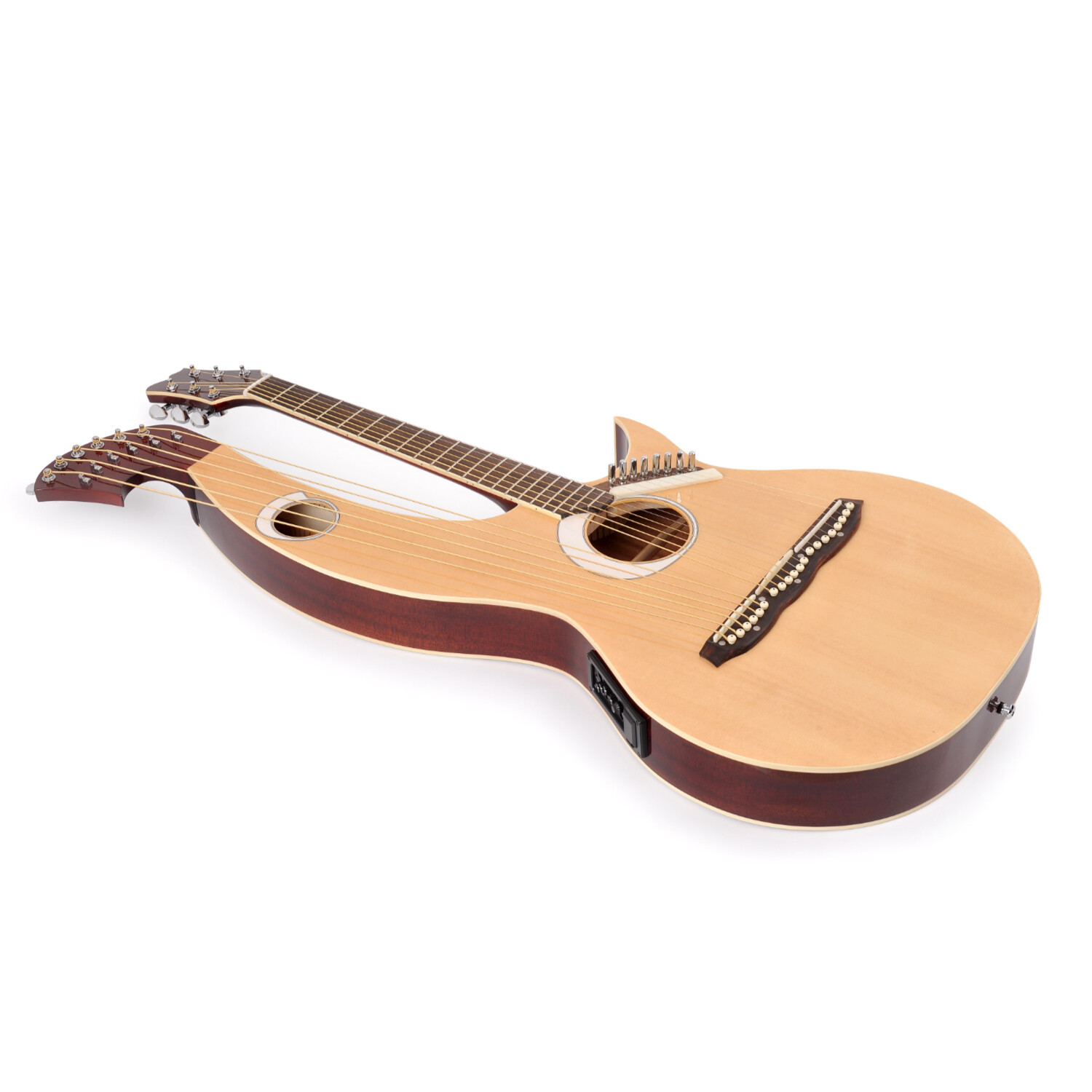 Guitarra de Arpa Acústica de Doble Mástil con Tapa de Abeto