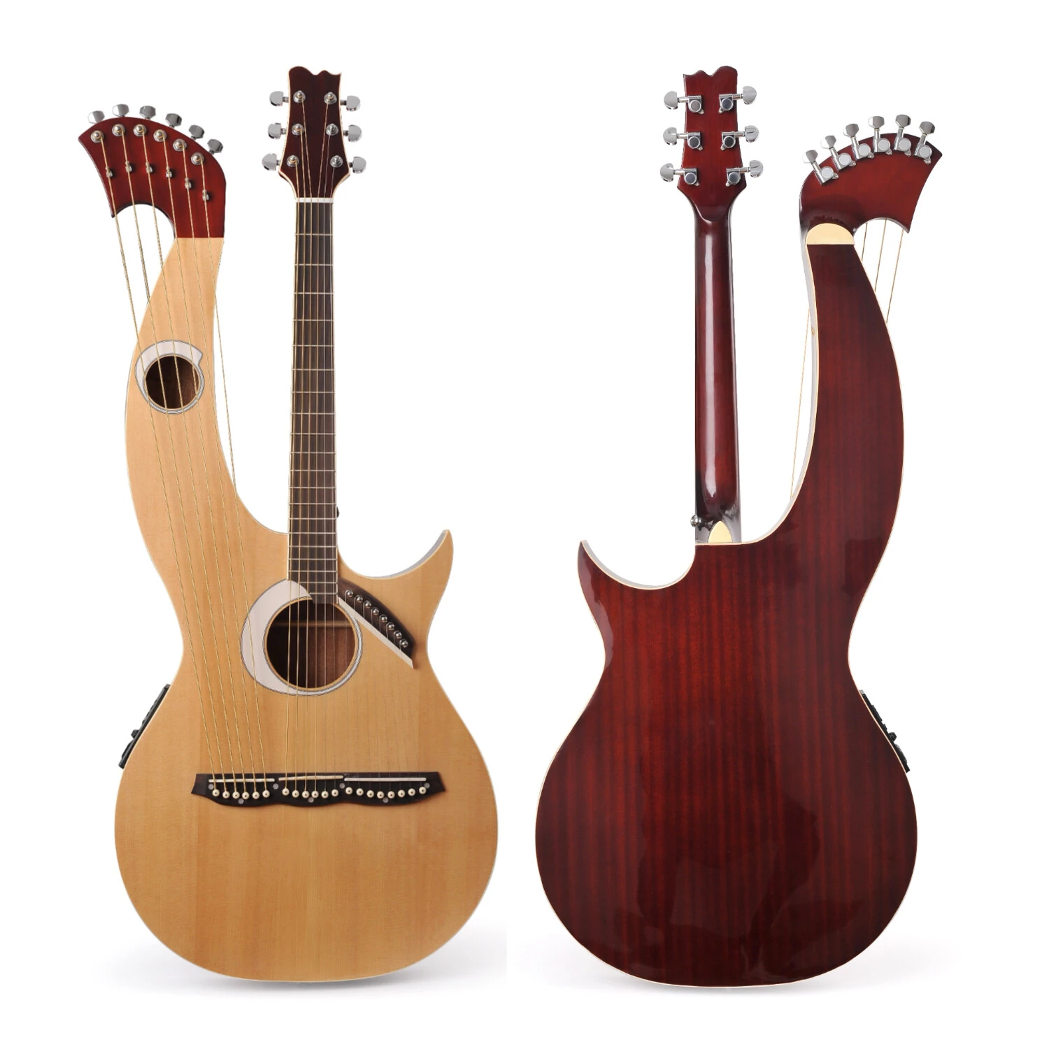 Guitarra de Arpa Acústica de Doble Mástil con Tapa de Abeto