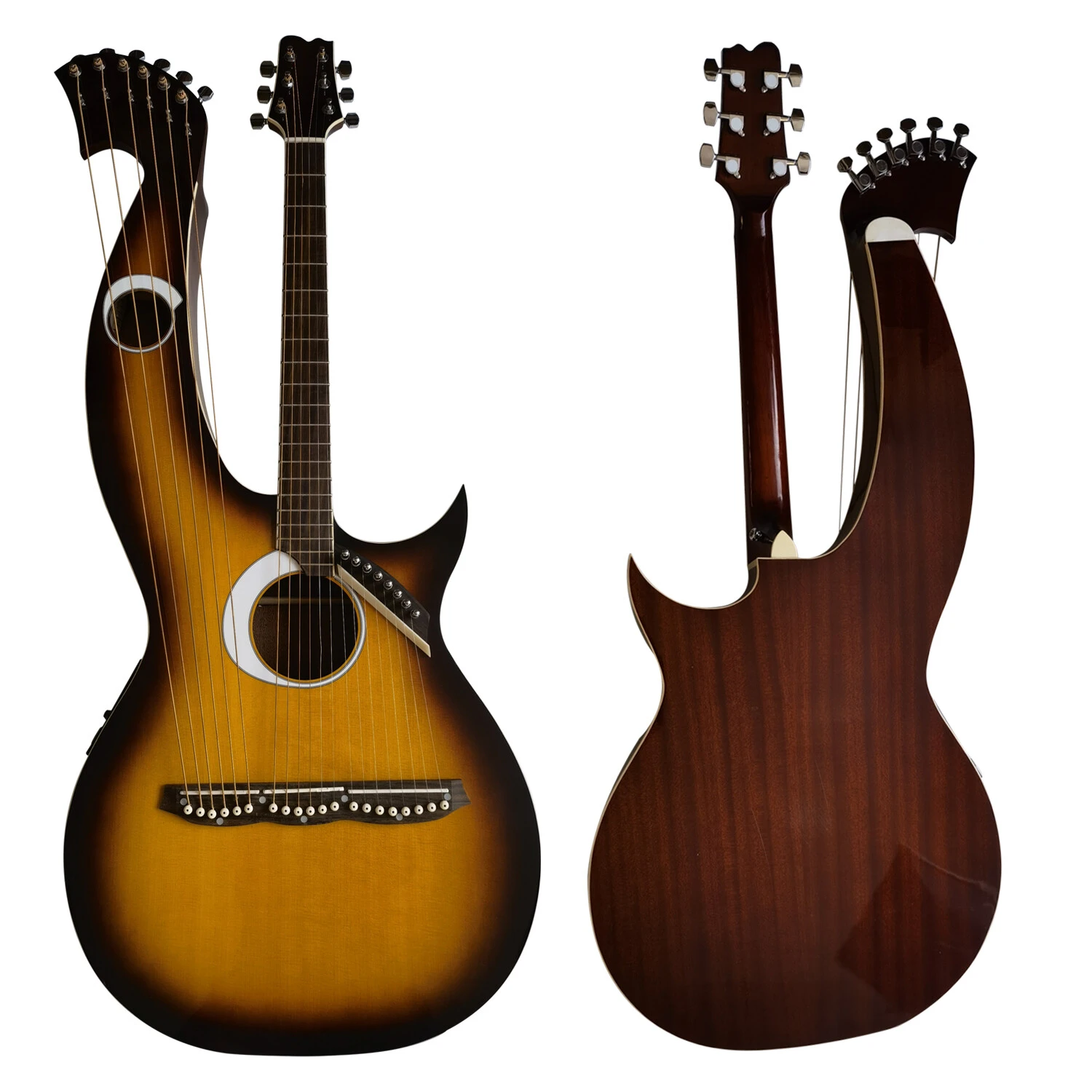 Guitarra Arpa Eléctrica Acústica Sunburst Doble Mástil